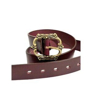 Medike Landes Burgundy Italian Leather Belt Ornate Gold Buckle Size S 28800 S8